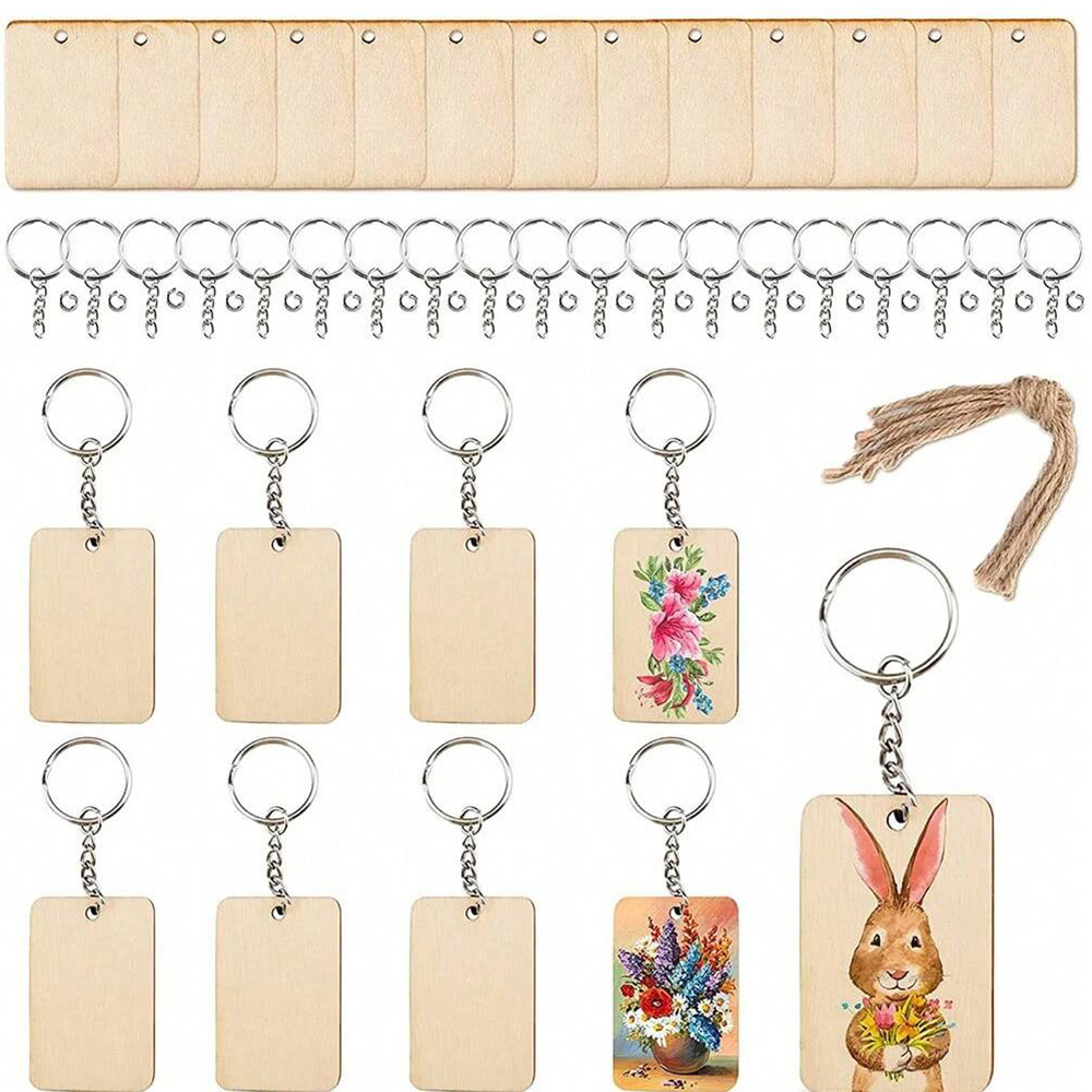 Wood Ring Blank - 60pcs 빈 나무 열쇠 고리 직사각형