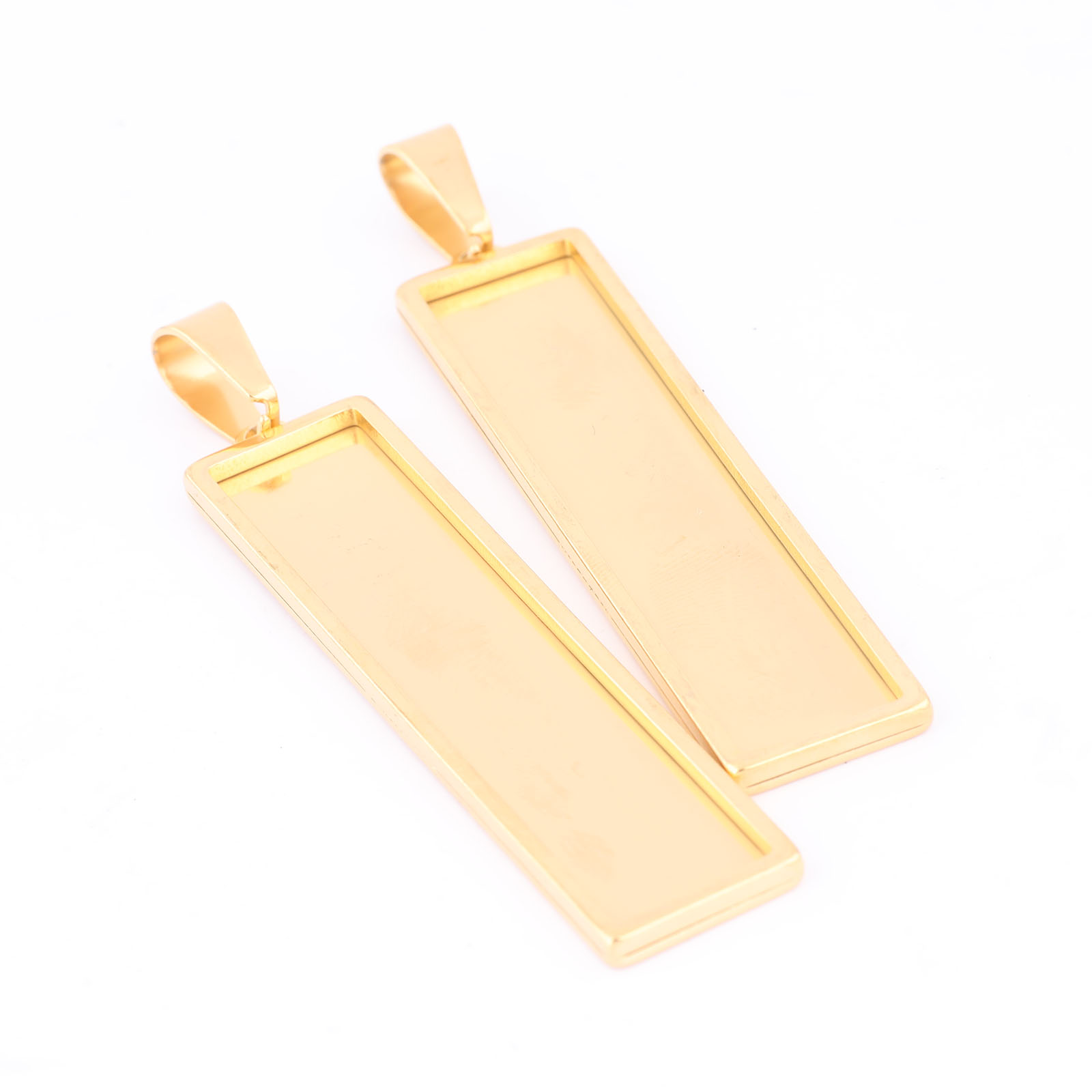 Bezels Set Pendant - 스테인레스 스틸 금도금 직사각형 카보숑 펜던트