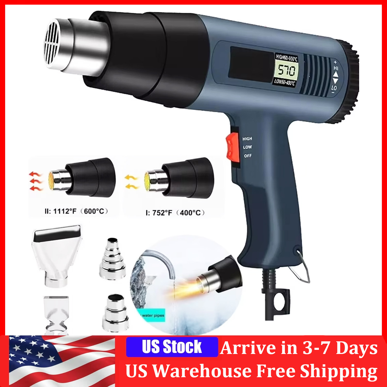 Heat Gun Small - 2000W 전기 열풍기 LCD 디스플레이 조절