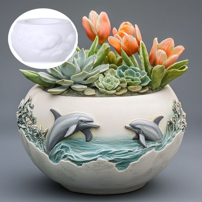 Resin Ocean Wave Mold - 커플 돌고래 구호 즙이 많은 식물