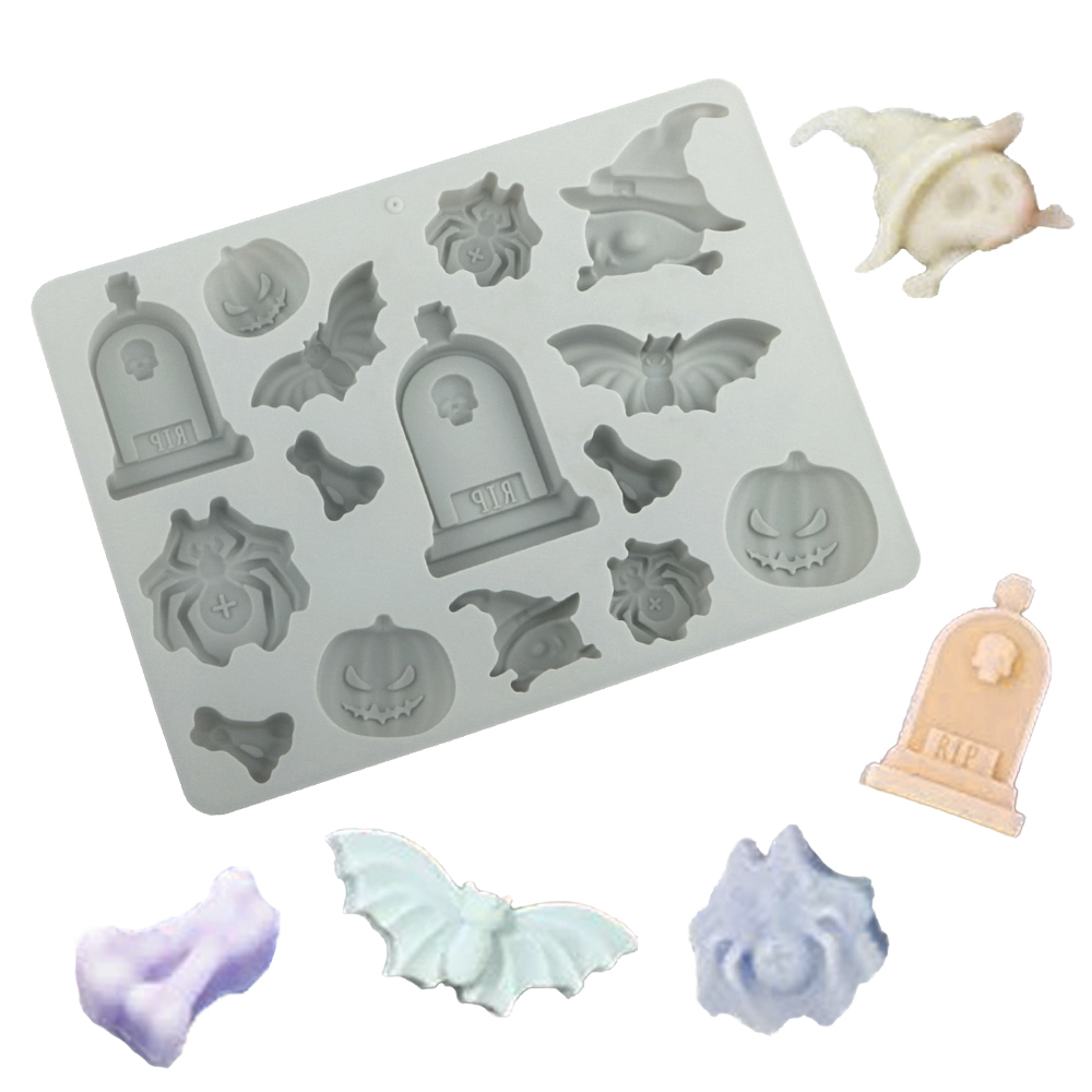 Silicone Mold Tray - 할로윈 요소 묘비 거미 호박 박쥐
