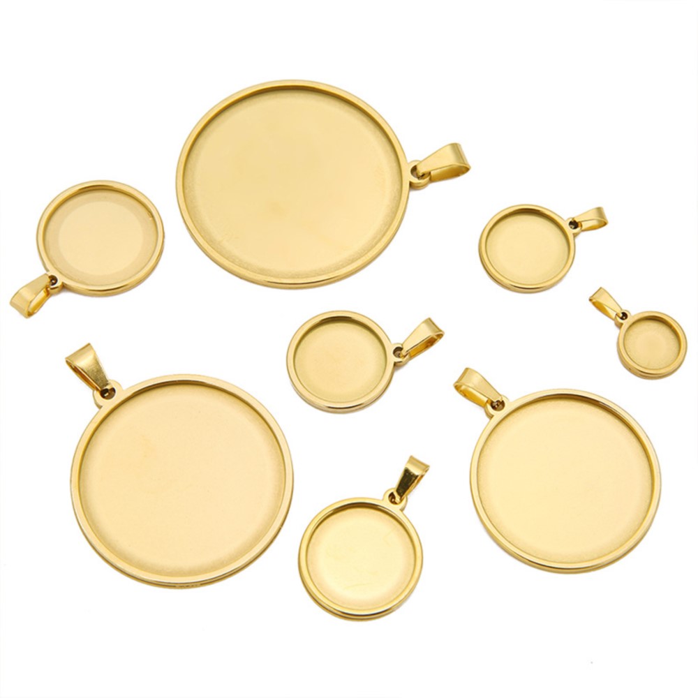 Bezels Set Pendant - 스테인리스 스틸 원형 카보숑 카메오 베이스
