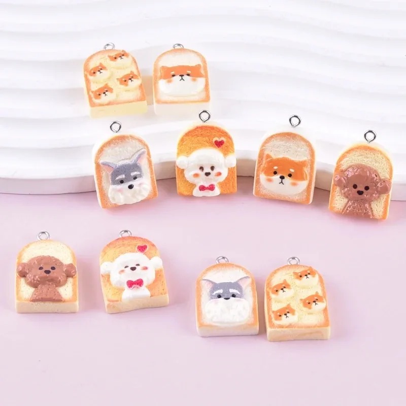 10Pcs 귀여운 토스트 개 수지 펜던트 만화 동물 참 - Resin Crafts Diy 리뷰 및 가격