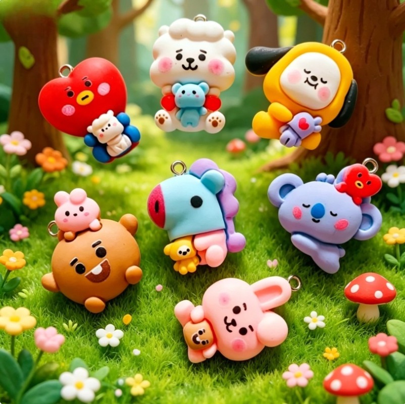 7pcs BT21 수지 만화 참 DIY 액세서리 공예  - Resin Crafts Diy 리뷰 및 가격